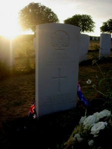 Pte Mather's headstone at sunset, Prowse Point